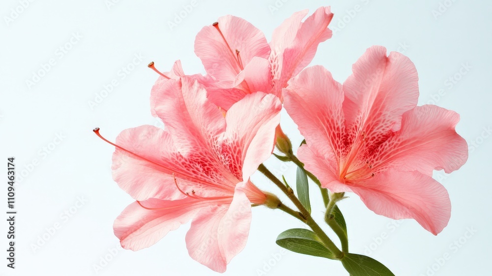 Bright Pink Azalea Blooms on Soft White Background Bright Pink Azalea Blooms on Soft White Background