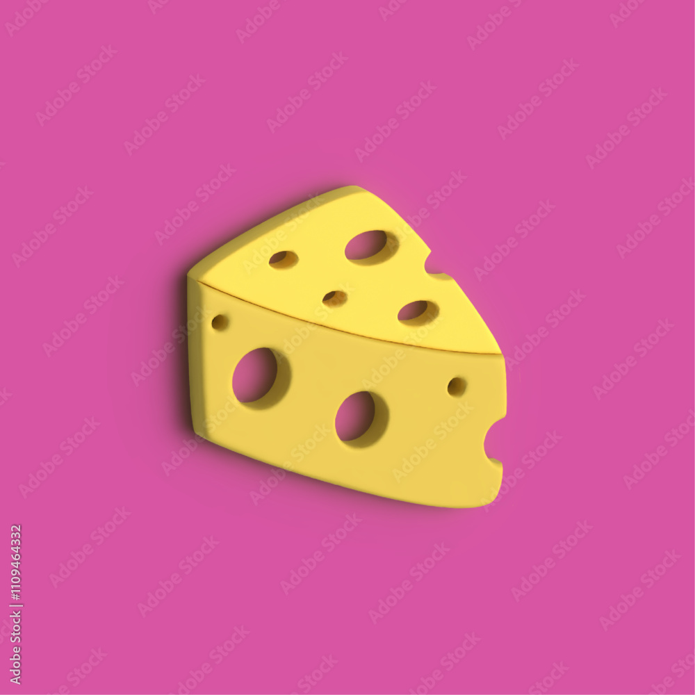 3D image of triangular cheese with a pink background 3D image of triangular cheese with a pink background