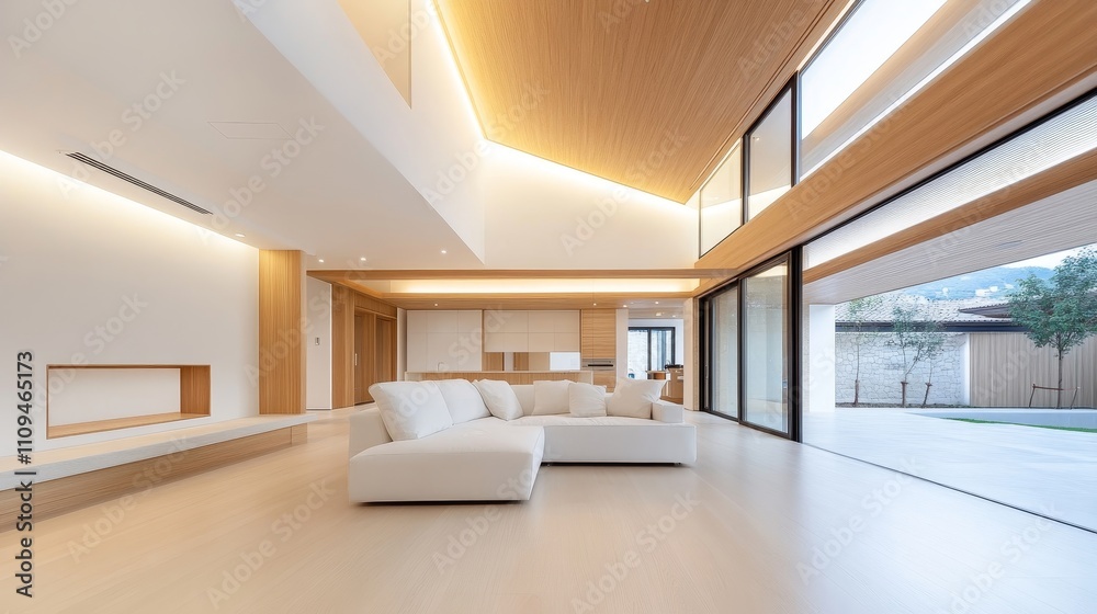 A large, open living room with a fireplace and a view of the mountains A large, open living room with a fireplace and a view of the mountains