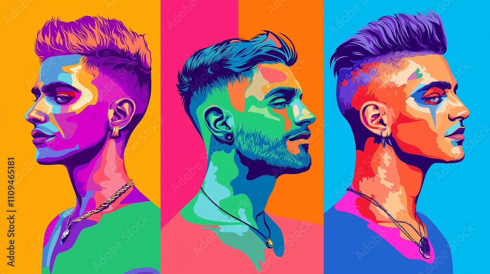 Obraz premium Colorful portraits of three gay men
