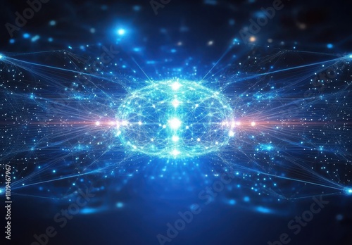 Abstract representation of energy flow and luminous connections in a digital universe showcasing interconnected particles and vibrant light patterns.