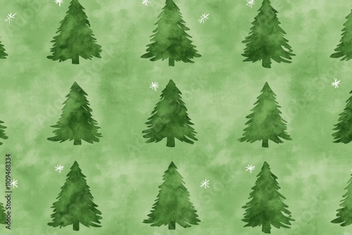 A repeating pattern of green trees on a soft green background.