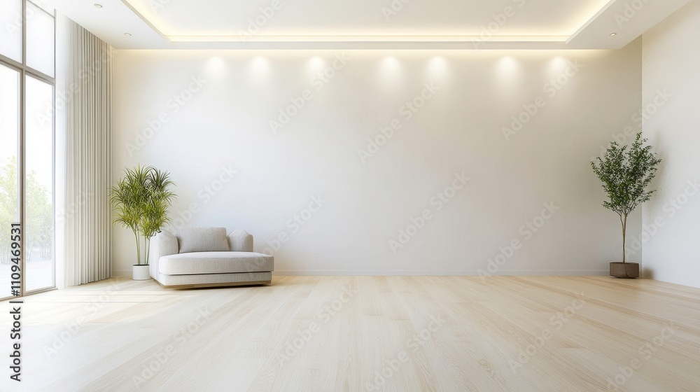 A large, empty room with a wooden floor and white walls A large, empty room with a wooden floor and white walls