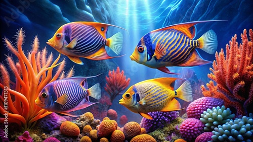 Vibrant Fish Swimming Among Colorful Coral Reef