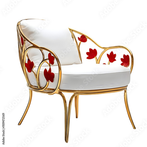 white and gold sofa chair isolated on white background photo