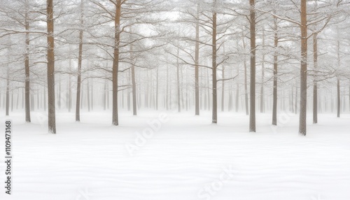 A serene winter landscape featuring trees in a snowy setting.