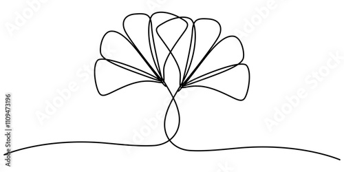 Ginkgo Leaf Continuous Line Drawing with Editable Stroke and Watercolor Elements, Ginkgo Biloba Leaves On White Background, Fresh ginkgo biloba green leaf continuous one line drawing, Ginkgo biloba. 