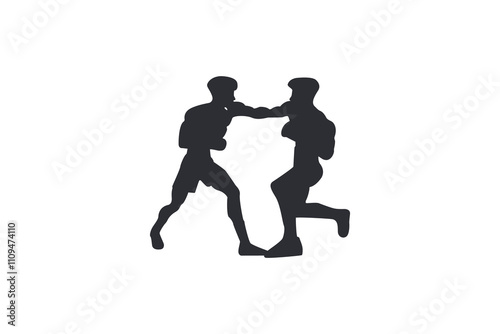 Two boxers in silhouette vector illustration isolated on white background.