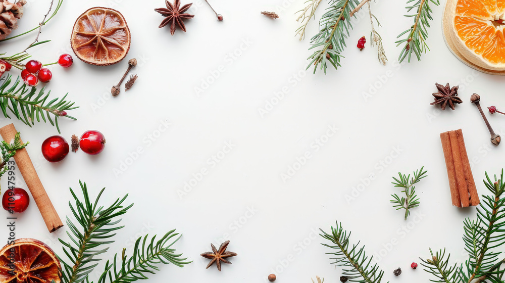 christmas background with branches and berries