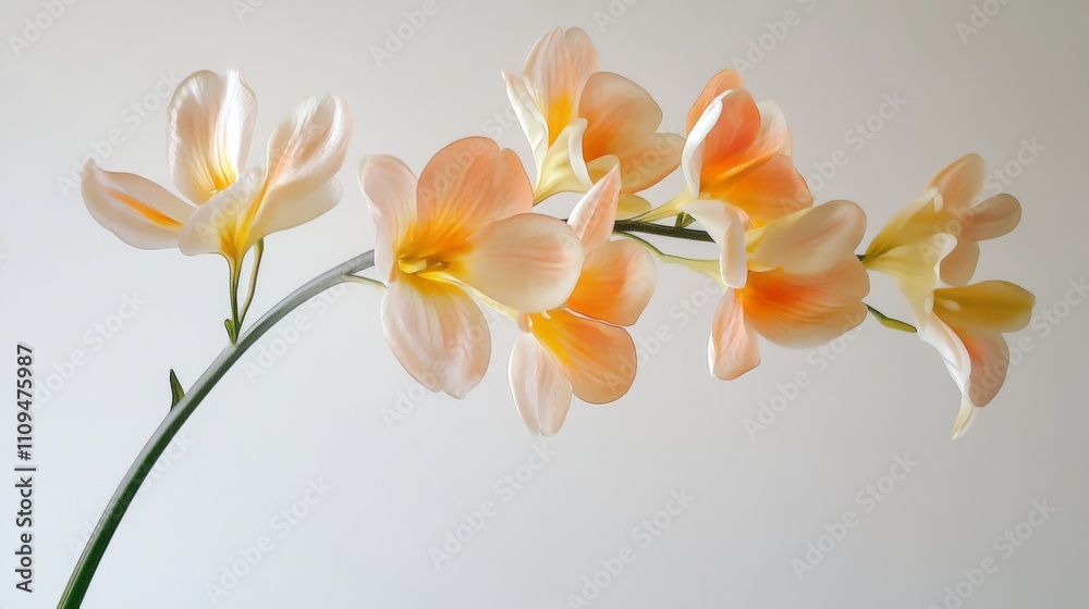 Fototapeta premium Soft and Delicate Freesias Blooming Against White Background