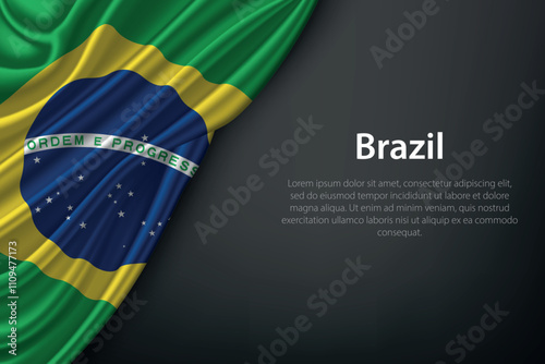 Waving Brazil Flag on Dark Background