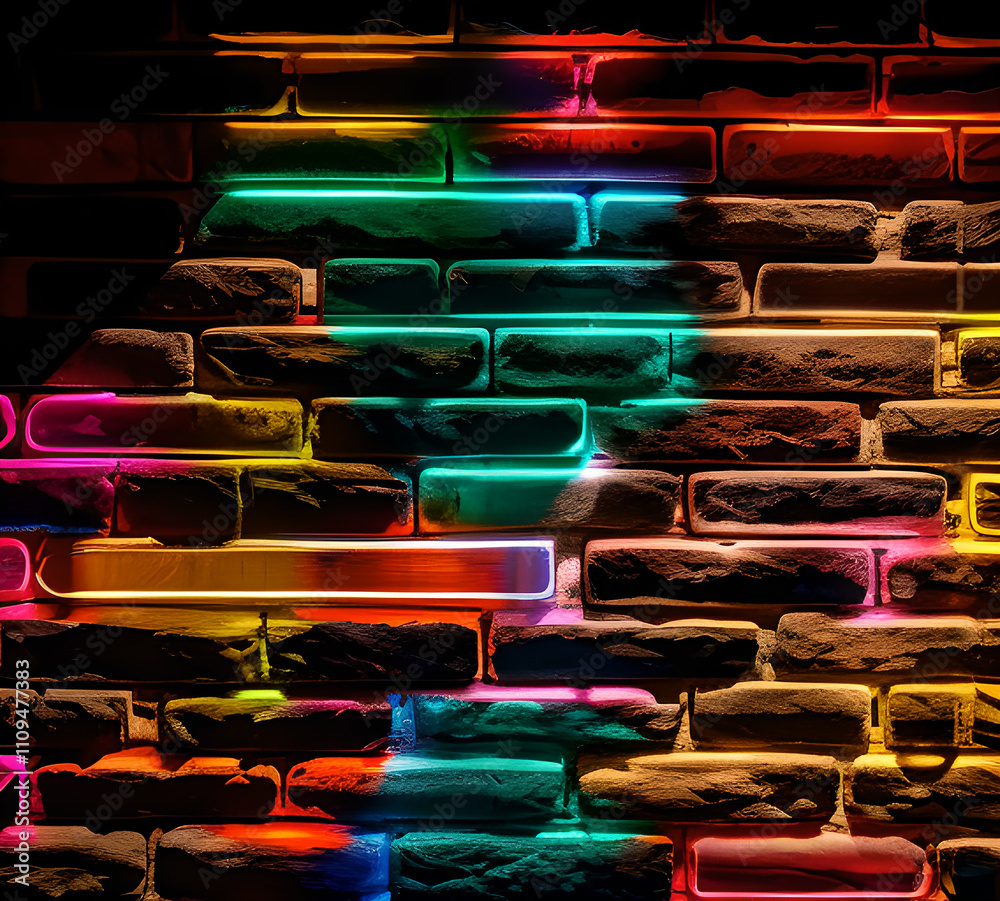 Fototapeta premium Futuristic Sci Fi Elegant Modern Neon Glowing Rectangle Frame Shaped Lines Pipes Purple Pink Blue Colored Lights in Dark Empty Grunge Concrete Brick Room Background Render Illustration.generative ai
