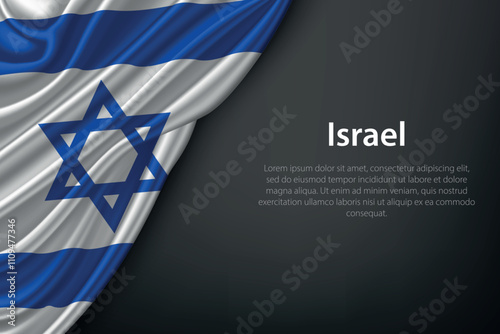 Waving Israel Flag on Dark Background