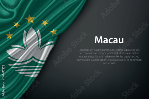 Waving Macau Flag on Dark Background