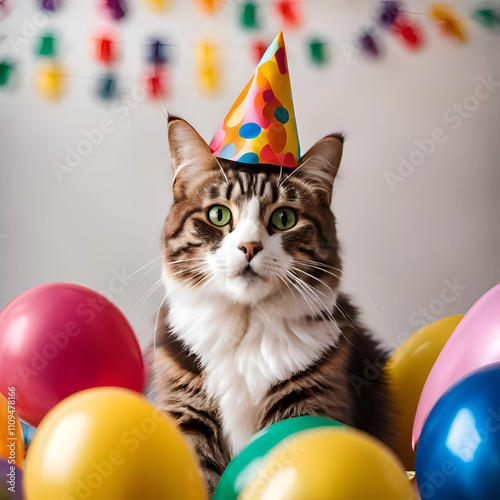 A CAT WITH A FUNNY PARTY HAT  photo