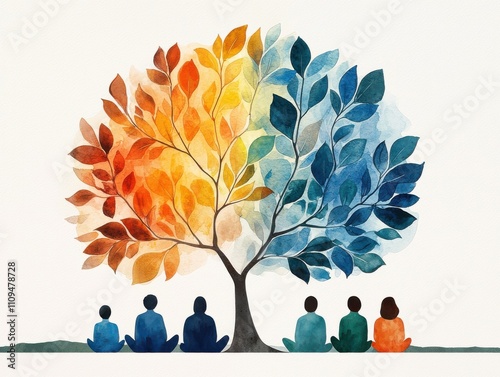 A vibrant tree symbolizes unity among diverse individuals.