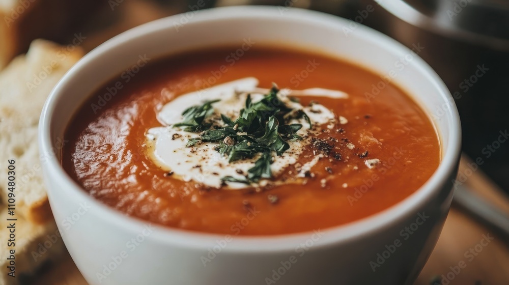 Creamy Plant-Based Soup in a White Bowl Creamy Plant-Based Soup in a White Bowl