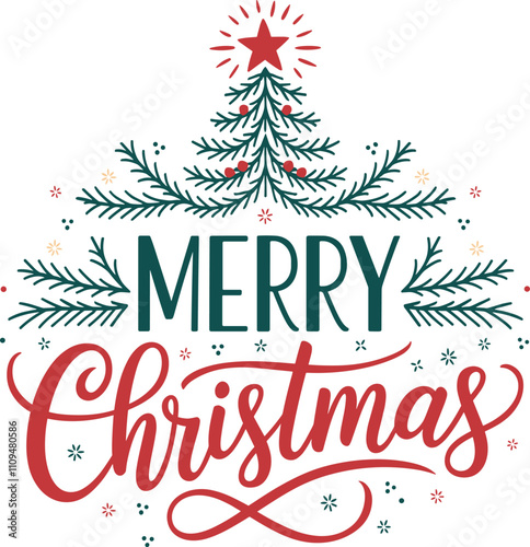 Merry Christmas Typography Design with Tree