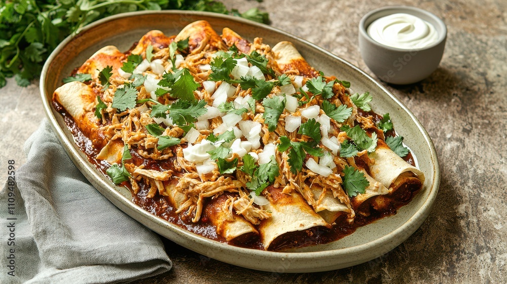 Enjoying a delicious ceramic platter of shredded enchiladas at a cozy family gathering for a flavorful culinary experience