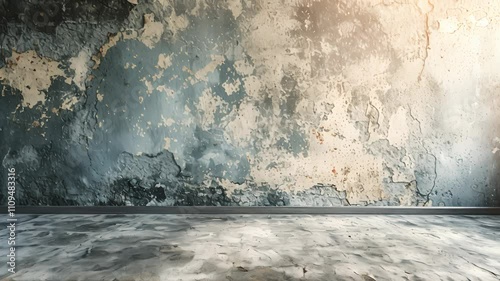 Old grunge cement wall with bright light from the corner