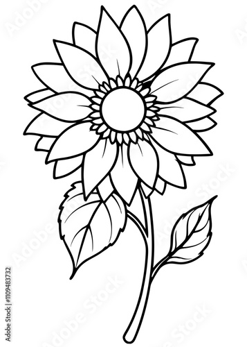 Minimalist Sunflower Line Art Design, Sunflower Line Art Drawing, Hand-Drawn Sunflower Outline, Sunflower Vector Art, Beautiful Sunflower Line Art