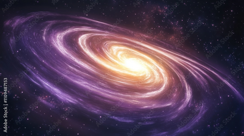 Fototapeta premium Mesmerizing galactic swirl with radiant golden core surrounded by cosmic hues and distant stars in deep space