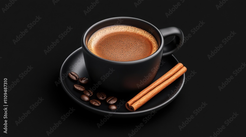 Fototapeta premium a dark roast coffee served in a small black cup