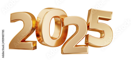 2025 gold numbers.  Metallic numbers 3D rendering. New Year symbol.