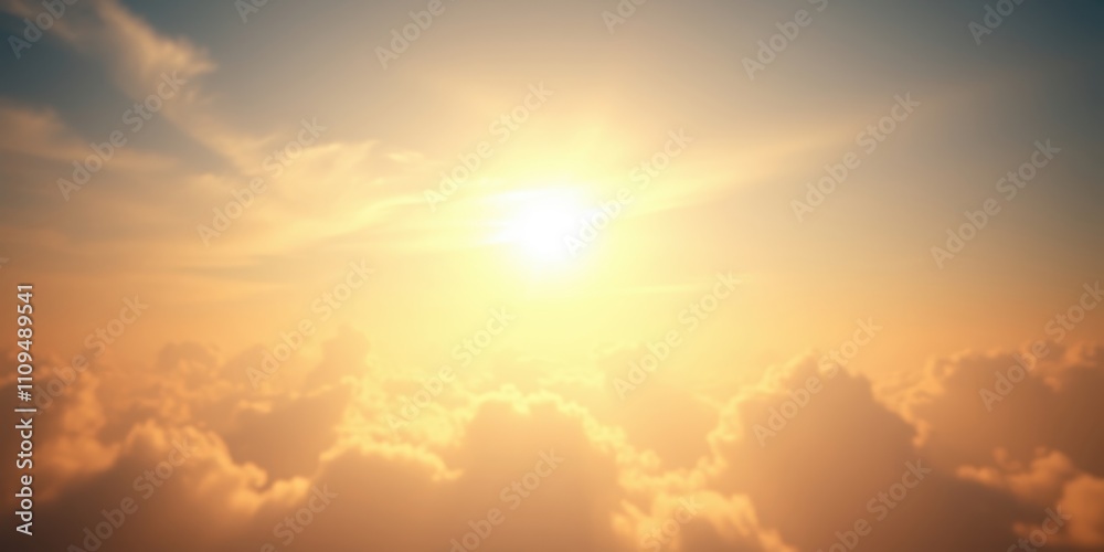 Fototapeta premium A luminous sunrise bathes a sea of clouds in golden hues, creating a breathtaking celestial panorama.