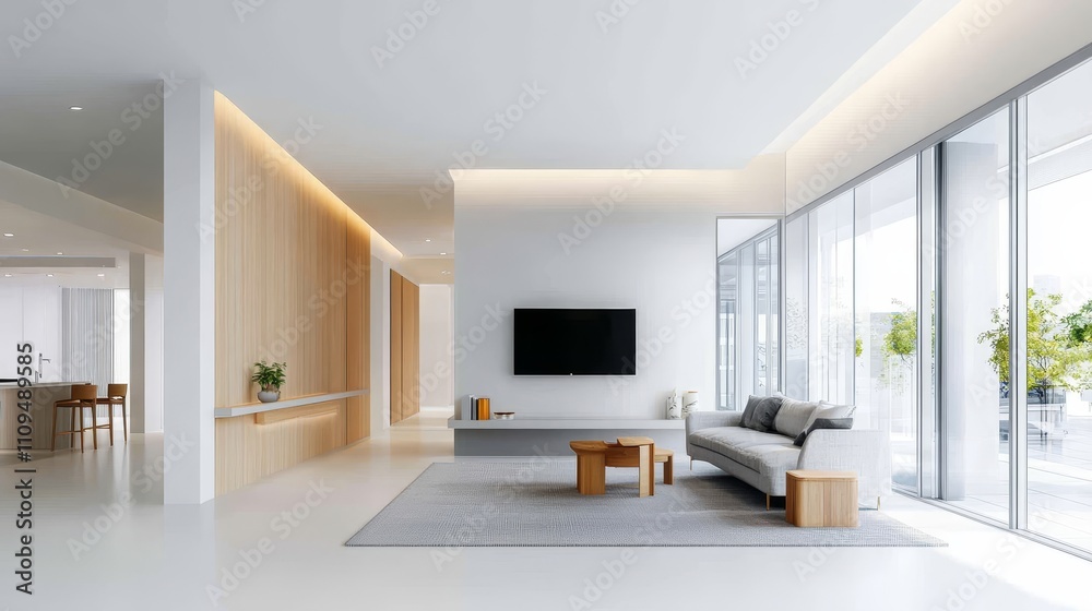 A white room with two potted plants and a window A white room with two potted plants and a window