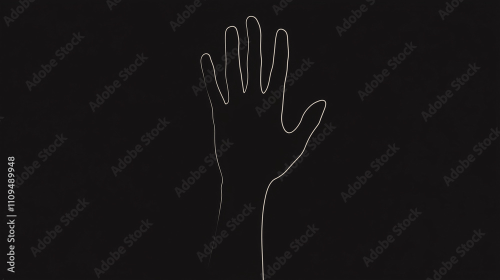 Obraz premium Minimalist outline of a raised hand on a dark background symbolizing unity and empowerment