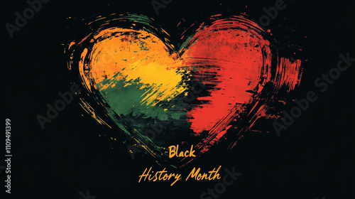 Artistic heart design for Black History Month with red, yellow, and green brush strokes on black background photo