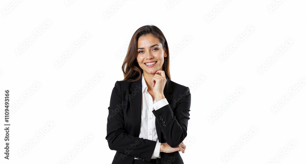 Female businessman in a business suit on a white background. Office worker. Busy, productive Female businessman in a business suit on a white background. Office worker. Busy, productive