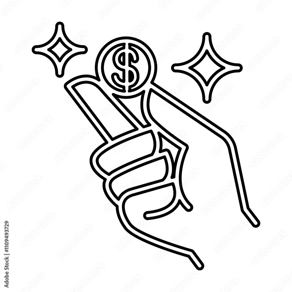 Fototapeta premium Coin in the hand icon in line style