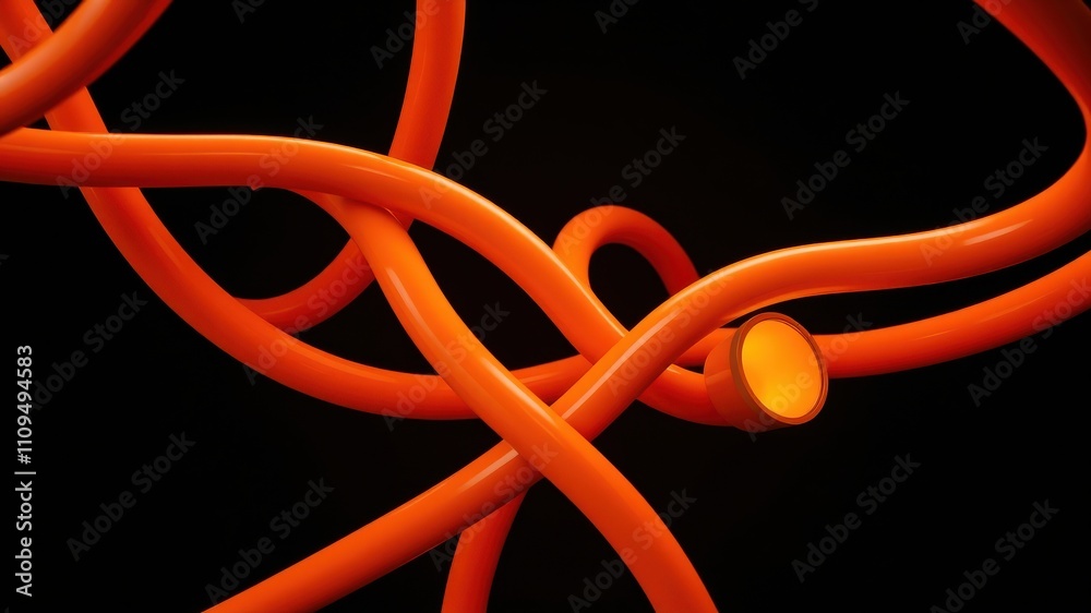 Abstract orange neon tubes intertwining against a black backdrop, glowing with an inner light source Abstract orange neon tubes intertwining against a black backdrop, glowing with an inner light source