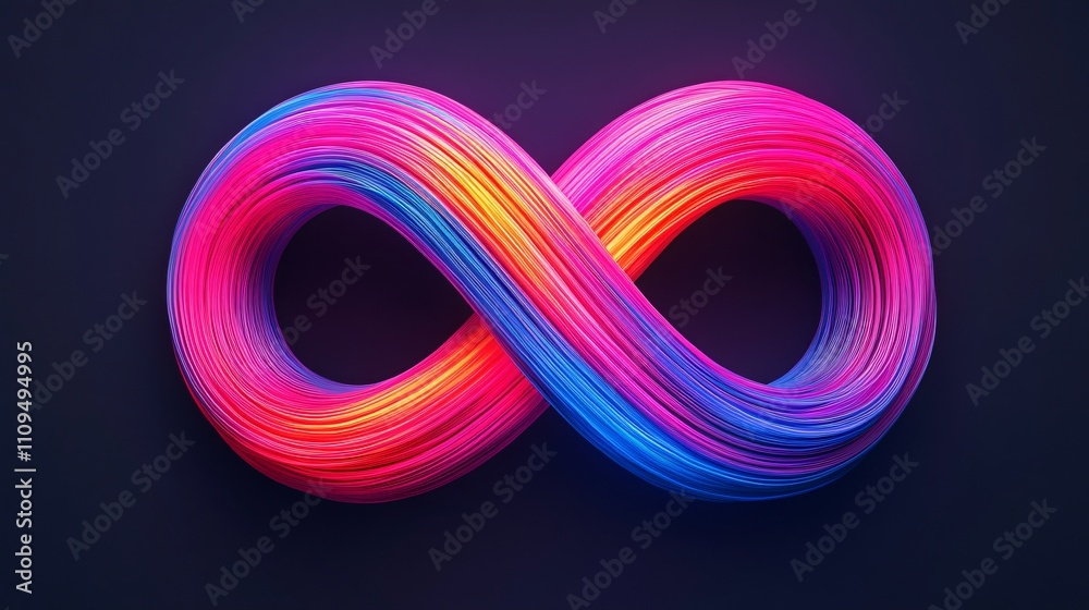 A glowing infinity loop created with intertwining fiber optic strands. A glowing infinity loop created with intertwining fiber optic strands.