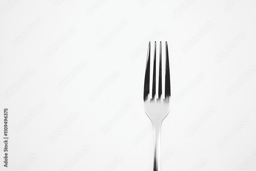 A single, stainless steel fork against a white background. A single, stainless steel fork against a white background.