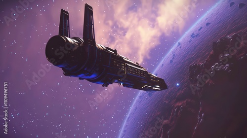 Wallpaper Mural Spaceship soaring through cosmos near a red planet and asteroid field. Torontodigital.ca