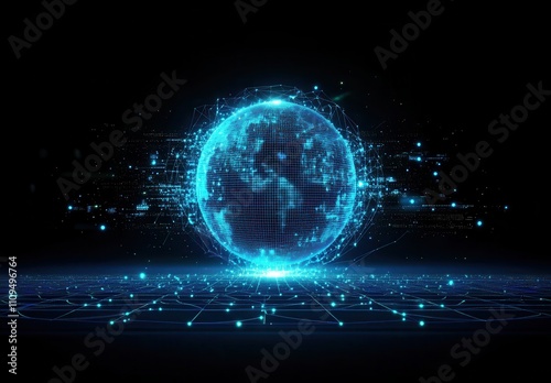 Wallpaper Mural Futuristic Digital Globe in Blue Display with Data Connections and High-Tech Elements Representing Global Communication and Technology Advancement Torontodigital.ca