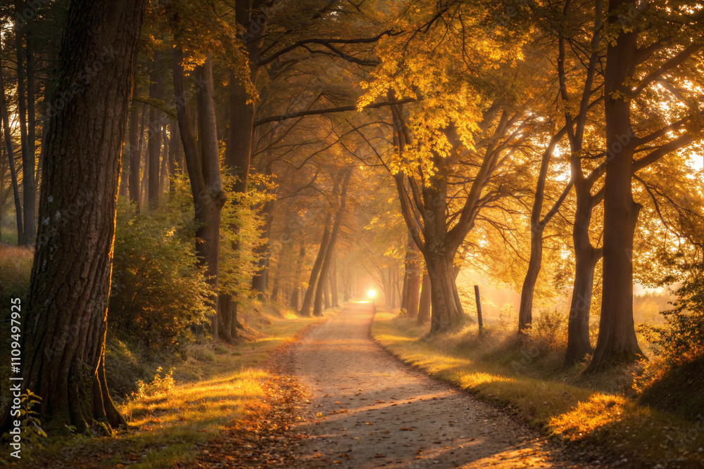 Fototapeta premium Golden Pathway Illuminated by the Setting Sun