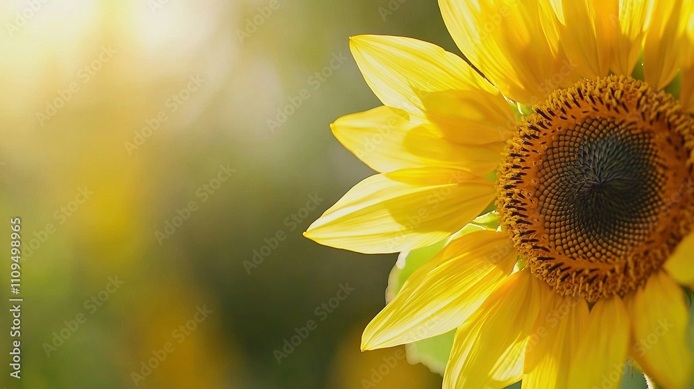 Naklejka premium A sunflower in focus amidst a sea of sunflowers, with a soft blur in the foreground
