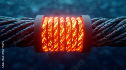 Subsea fiber optic cable cross-section glowing underwater.