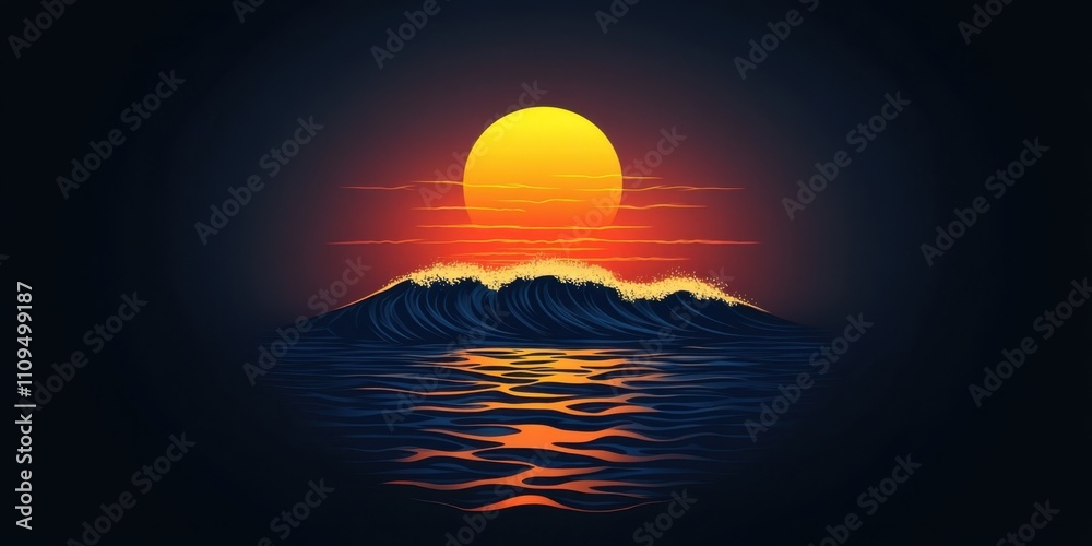 Obraz premium Vibrant sunset over rolling waves creates a serene and captivating coastal atmosphere at dusk