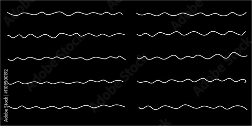 Abstract white wave background. waves line set. waves collection vector. white wave line and wavy zigzag seamless pattern lines isolated on black background. Vector illustration with editable stroke.