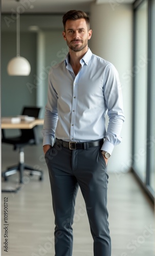 Smartly dressed male in a professional office setting