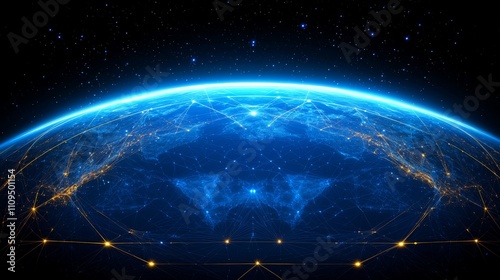 Global Network Connection Over Earth Digital Visualization Cosmic Environment Overview Technological Connectivity