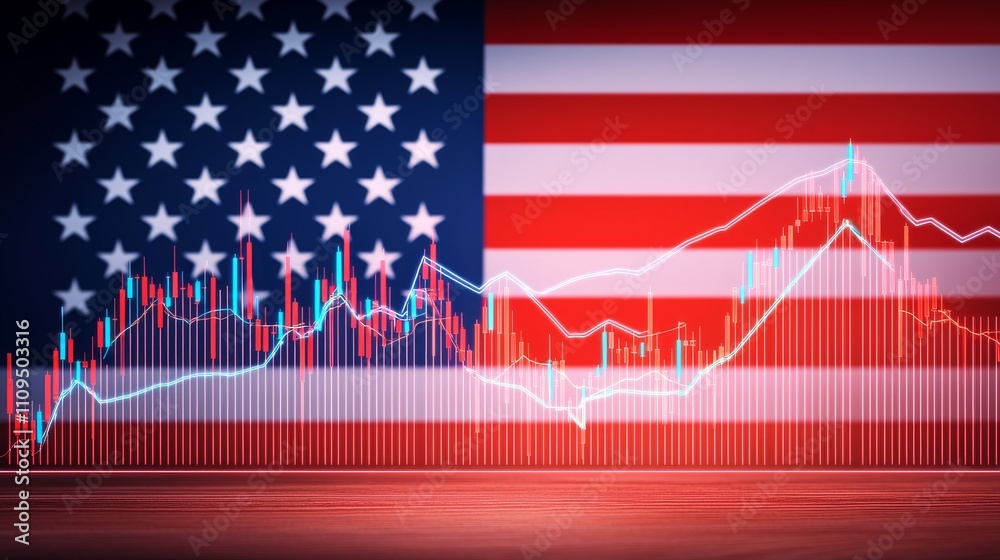 Fototapeta premium US Stock Market Candlestick Chart Analysis Financial Trends Business Insights Digital Display Macro Perspective Economic Forecasting