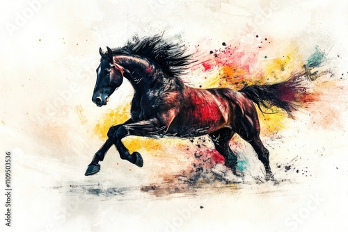 A poster featuring a galloping horse in dynamic brushstrokes photo