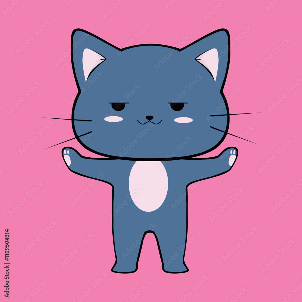 Cute Happy Cat In Clip Art Style, Tshirt Cute Happy Cat In Clip Art Style, Tshirt