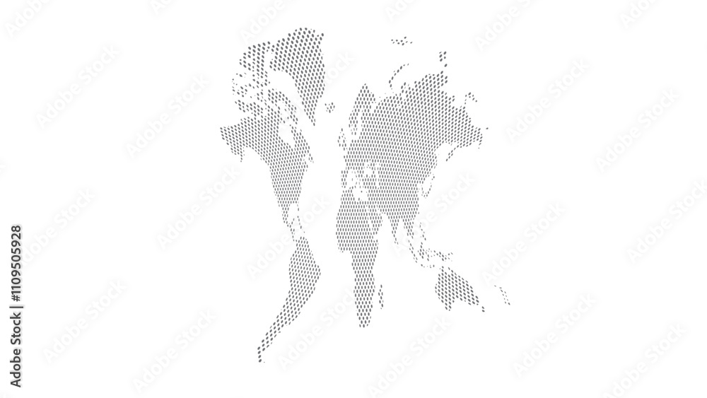 World map halftone. Made for world news and articles. Grey circles on white background.